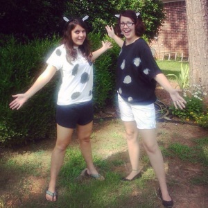 We glowed with excitement and white cow garb. (Mary is on the left, and I'm the awkward potato on the right)